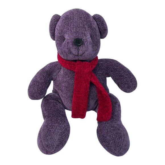 Pottery Barn Kids14" Nicholas Bear Deep Purple with Red Scarf Plush Toy Kids Fun - Picture 1 of 6